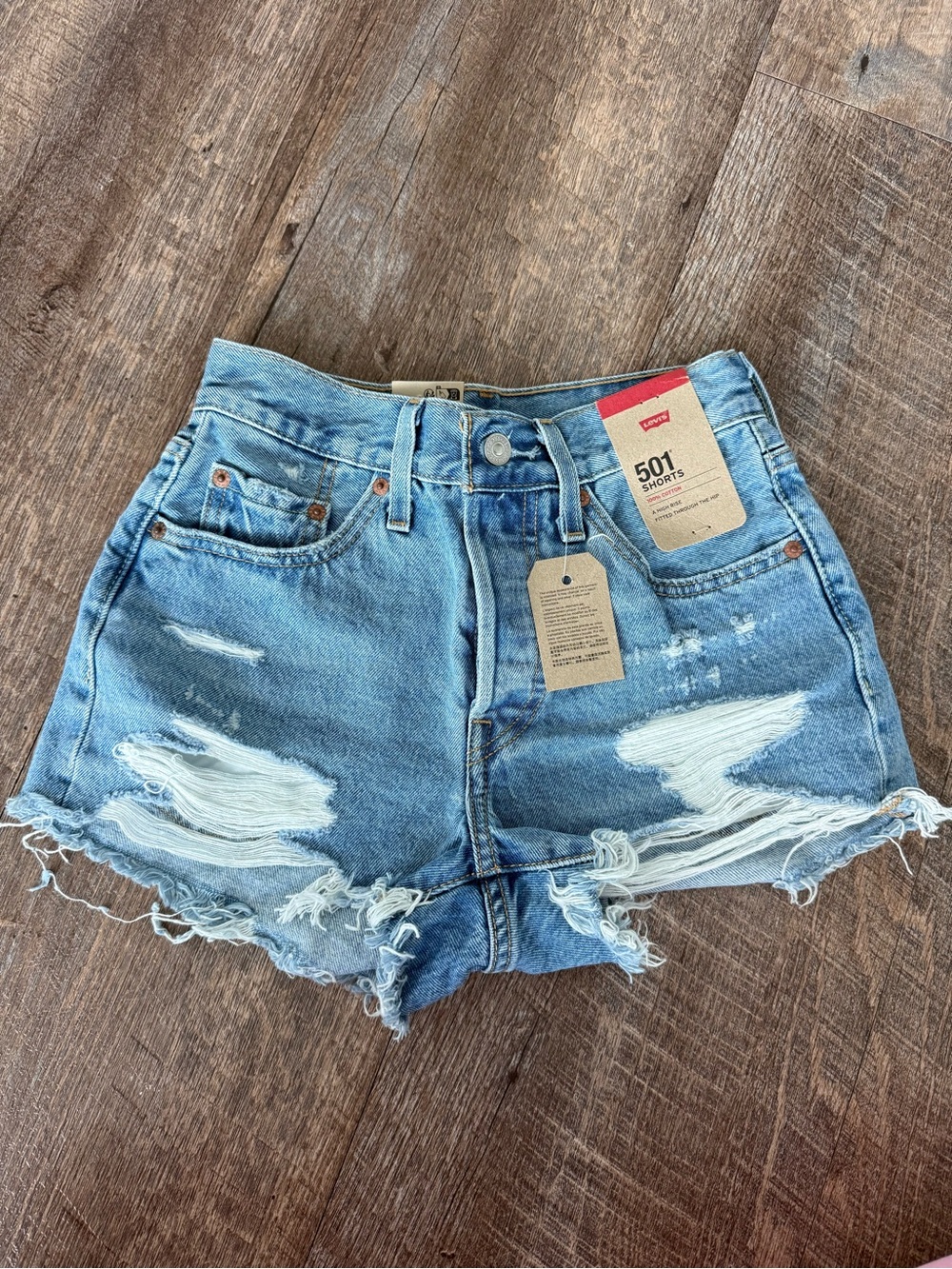 Levi's Distressed Light Blue Denim Cutoff Shorts